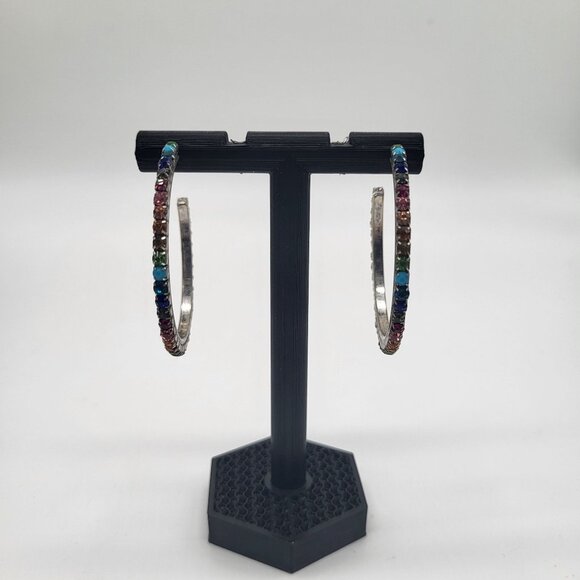 DANNIJO Jewelry - Dannijo Vega Hoop Earrings Rainbow Multicolor Silver Tone